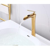 Resim İSAOĞLU YAPI Şelale Lavabo Bataryası Gold Çanak Lavabo Bataryası Şelale Akışlı Altın Lavabo Musluk Banyo Batarya 