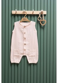 Resim Miababy Müslin Kısa Atlet Tulum 6 24 Ay %100 Pamuk Yazlık Bebek Tulum Pudra 