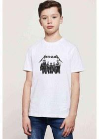 Resim Metallica Grup Baskılı Unisex Çocuk Beyaz T-Shirt 