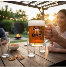 Resim Büyük Boy Renkli Beers Cheers Baskılı Cam Bira Bardağı Beer Glass Mug 600 Ml 