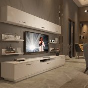 Resim Decoraktiv Trendstyle 8y Mdf Tv Ünitesi Tv Sehpası Parlak Beyaz 