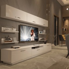 Resim Decoraktiv Trendstyle 8y Mdf Tv Ünitesi Tv Sehpası Parlak Beyaz 