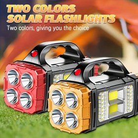 Resim 1 adet Taşınabilir Güneş Feneri, 150-350 Lümen LED El Feneri ile COB Sel Feneri, 4 Modlu USB Şarj Edilebilir ABS Acil Durum Çalışma Lambası, Yürüyüş, Tamir, Balıkçılık için Uygun 