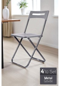 Resim İronika Safran Katlanabilir Metal Gövdeli Sandalye Katlanır Mutfak Bahçe Kamp Sandalyesi Gri 4 Adet Gri 