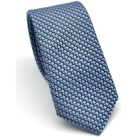 Resim Gaffy Beyaz Küçük Kare Desenli Mavi Dokuma Kumaş Mendilli Slim Fit Kravat // Sdk-2511-5 Mavi 