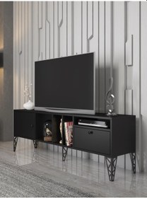 Resim Wood'N Love Cercei 160 Cm Metal Ayaklı Tv Ünitesi - Siyah / Siya 