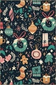 Resim rugs modern Çok Renkli Karma Noel Yılbaşı Figürleri Desenli Modern Dekoratif Halı 4814, 100 x 100 