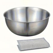 Resim Paslanmaz Çelik Kase Seti, Bir Gümüş Salata Kasesi ile Bir Gümüş Tel Temizleme Bezi, Salatalar, Noodle, Çorba vb. için Çok Fonksiyonlu, Pişirme, Fırın ve Yiyecek Saklama için Uygun, Ramen, Wonton Noodle, İtalyan Makarna 