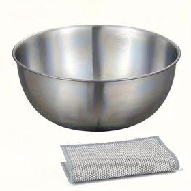 Resim Paslanmaz Çelik Kase Seti, Bir Gümüş Salata Kasesi ile Bir Gümüş Tel Temizleme Bezi, Salatalar, Noodle, Çorba vb. için Çok Fonksiyonlu, Pişirme, Fırın ve Yiyecek Saklama için Uygun, Ramen, Wonton Noodle, İtalyan Makarna 