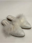 Resim mikay shoes Düz Taban Tüylü Topuklu Gelin Çeyiz Nişan Parti Terliği 