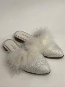 Resim mikay shoes Düz Taban Tüylü Topuklu Gelin Çeyiz Nişan Parti Terliği 