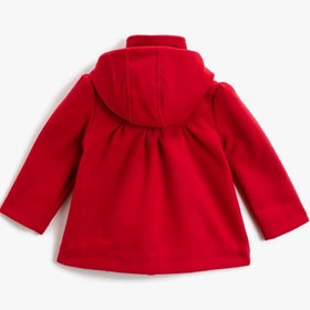 Resim Kız Bebek Kapüşonlu Düğmeli Çiçekli Gabardin Kumaş Kaban 