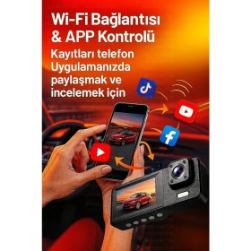Resim Teknoparkx Wifi 1080P Araç İçi 3 Kameralı LCD Ekranlı Gece Görüşlü G-Sensör Geri Görüş Kamera Renkli 