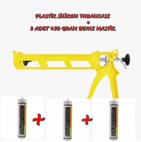 Resim 3 Adet 450 Gram Beyaz Mastik + Plastik Silikon Tabancası 