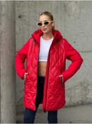 Resim Kadın Kapitone Şişme Mont Kırmızı 