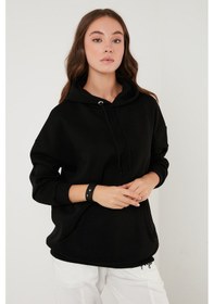 Resim Lela Regular Fit Pamuklu Kapüşonlu Yaka Şardonlu Kışlık 2'Li Paket Bayan Sweat 5863854S2 Siyah-Bisküvi 