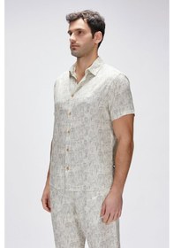 Resim Merle Beyaz Kısa Kollu Baskılı Erkek Gömlek Beyaz 