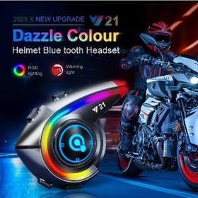 Resim Çeşithane Y21 Renkli Işıklı Motosiklet İnterkom - Dahili Fm Radyolu, Bluetooth 5.3 Teknolojili, Rgb 