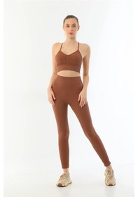 Resim Kahve Mı Emay 3921 Soft Seamless Ripli Tayt Yoga Takımı Kahve 