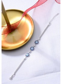 Resim 925 Ayar Gümüş Üçlü Nazar Boncuğu Bileklik Gümüş 