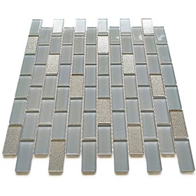 Resim MozaiKristaL Mutfak tezgah arası 23x48mm. Gri-Gümüş Karışım, 30x30cm. Fileli Kristal Cam Mozaik (1 m2 Fiyatıdır) 