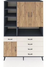 Resim Kronos Dolap 8 Raflı 5 Çekmeceli 3 Kapaklı 132x59x195 Antrasit-çam/aytaşı Atlas Çam/aytası 