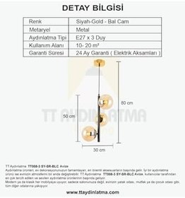 Resim TT AYDINLATMA Tt008-3 Sy Siyah-sarı Renk Bal Camlı Lüks Avize Siyah 
