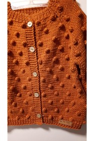Resim Gümüş Düğme Unisex Bebek Taba Renk El Örgüsü Hırka 