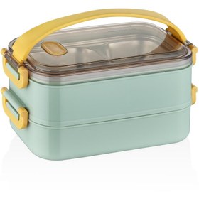 Resim Vagonlife 1400 ML Bento Lunch Box Ofis-Okul İçin Yeni Nesil Sefer Tası 2 kat Taşıma Kulplu Çelik FF 