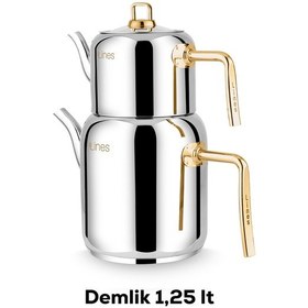 Resim Lines Lcm-0102-3 Mercan Aile Boy Paslanmaz Çelik Gold Kulp 1.25-2.80 Lt Çaydanlık Takımı Altın 
