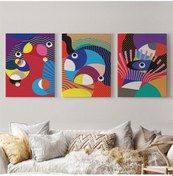 Resim Es10 Renkli Geometrik Desenli Pop Art 3 lü Kanvas Duvar Tablo Seti-AO-14 (35 x 50) 
