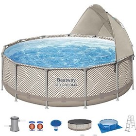 Resim Bestway Büyük Yuvarlak Gölgelikli Prefabrik Havuz Seti 396 x 107 cm BW544 