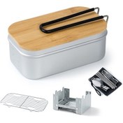 Resim Jeehugo 4'lü Mutfak Seti: 800ml Bambu Kapaklı Yemek Kutusu, Buhar Tepsisi, Katlanabilir Ocak Ve Çatal Kaşık Takımı Çok Renkli 