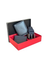 Resim Premium Serisi Özel Kutulu Lüks Deri Klasik Dikey Cüzdan Kemer Ve Kartlık Erkek Seti Lacivert 
