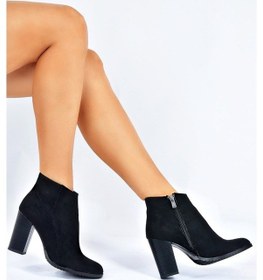 Resim Fox Shoes Siyah Süet Kalın Topuklu Kadın Bot L654813102 