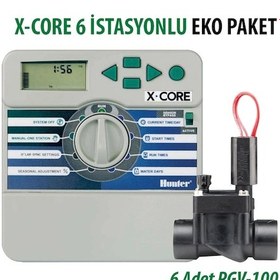Resim Hunter X-core 6 İstasyon İç/dış Mekan Kontrol Ünitesi 24v Ve 6 Adet Pgv-100-gb 1" Vana Seti 