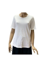 Resim Beyaz Kadın Bisiklet Yaka Kısa Kol Viskon Tişört Beyaz 