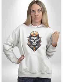 Resim Maden İşcisi Kuru Kafa Kadın Erkek Beyaz Kapüşonlu Sweatshirt Hoodie Beyaz 