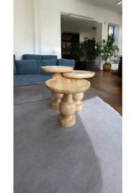 Resim Wood Ahşap 3 Lü Set Fitilli Mantar Yan Sehpa Modern Fiskos / Naturel Renk / Zigon Sehpa Vernikli Kahverengi 