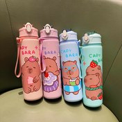 Resim Kapybara Karikatür Pipetli Bardak - Sevimli Pembe Yalıtımlı Su Şişesi Fermuarlı, Büyük Kapasiteli, Hafif ve Taşınabilir Okul, Kamp ve Dış Mekan Maceraları için 