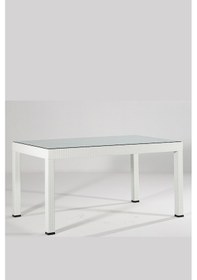 Resim Rattan 90x150 Camlı Beyaz Masa - Bahçe&Balkon&Teras Beyaz 