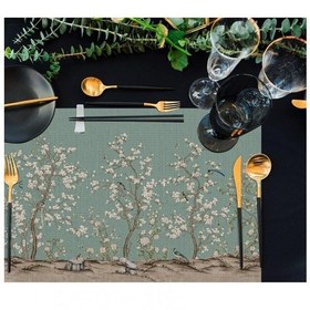 Resim Yeşil Kuşlu Bahçe Kumaş Amerikan Servis 4'lü Set 35X50CM Çok Renkli 