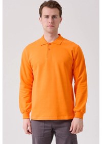 Resim Galanthus Polo Sweat Uzun Kollu Pamuklu Sweatshirt İş Ve Günlük Kullanım İçin Turuncu 