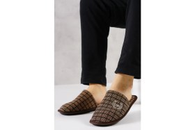 Resim Slipcat Erkek Ev Terliği Konforlu Kare Desenli Lacivert Yumuşak Malzeme ile Evde Kullanım İçin 