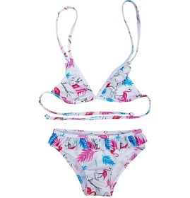 Resim Lolliboomkids Kzı Çocuk Fırfır Detaylı Üçgen Bağlamalı Summer Flamingo Bikini Takımı Beyaz Flamingo Beyaz 
