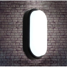 Resim Ucuz Geldi Balkon Lambası Teras Lambası Oval Siyah Duvar Lambası 15W Beyaz LED Işık Banyo Lambası Tavan Lambası 