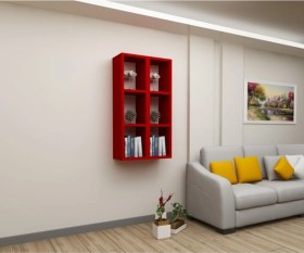 Resim Kitaplık Kırmızı Duvar Rafı Ikili Takım Kırmızı 
