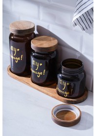 Resim Acar Pierre Akasya Kapaklı Kavanoz Seti Kahverengi 