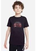 Resim Red Line Baskılı Unisex Çocuk Siyah T-Shirt 