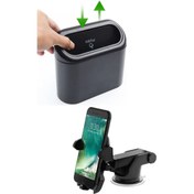 Resim Forbin Oto Araba Çöp Kutusu Kapaklı Organizer + Araç Içi Ayarlanabilir Ön Cam ve Torpido Telefon Tutacağı 